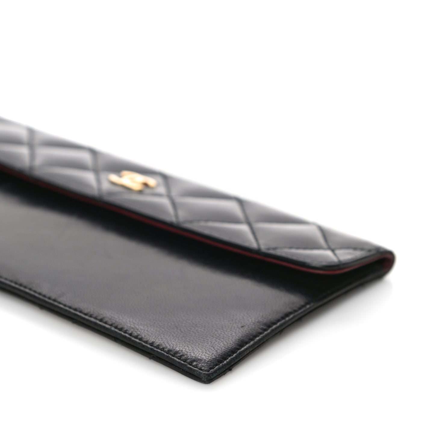 Calfskin Quilted CC Flap Clutch Black