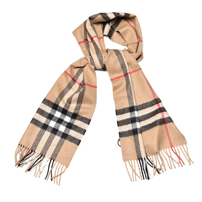 Burberry Cashmere Giant Check Fringe Scarf Archive Beige 1 of 5