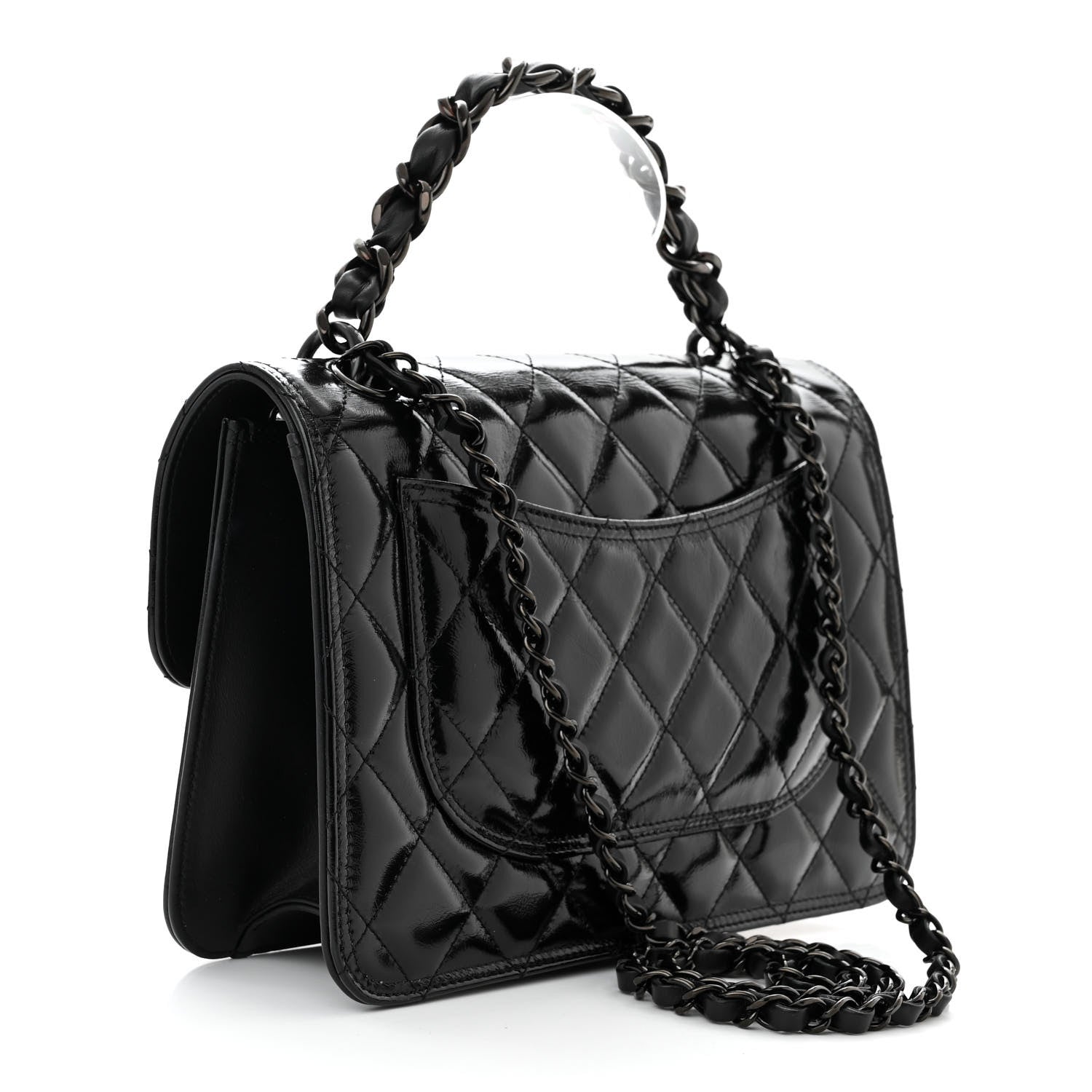 Chanel Shiny Crumpled Calfskin Quilted Large Double You Flap So Black 3 of 10
