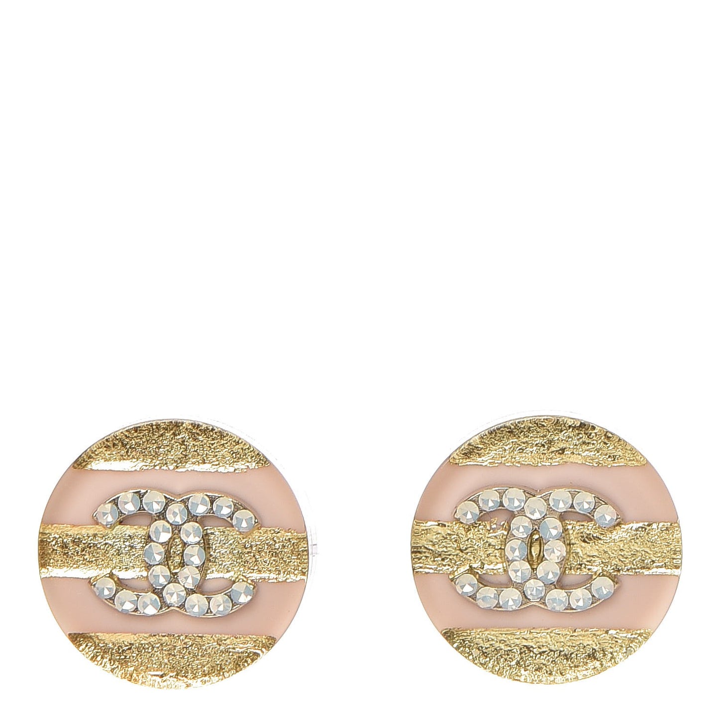 Resin Crystal Striped CC Earrings Pink Gold