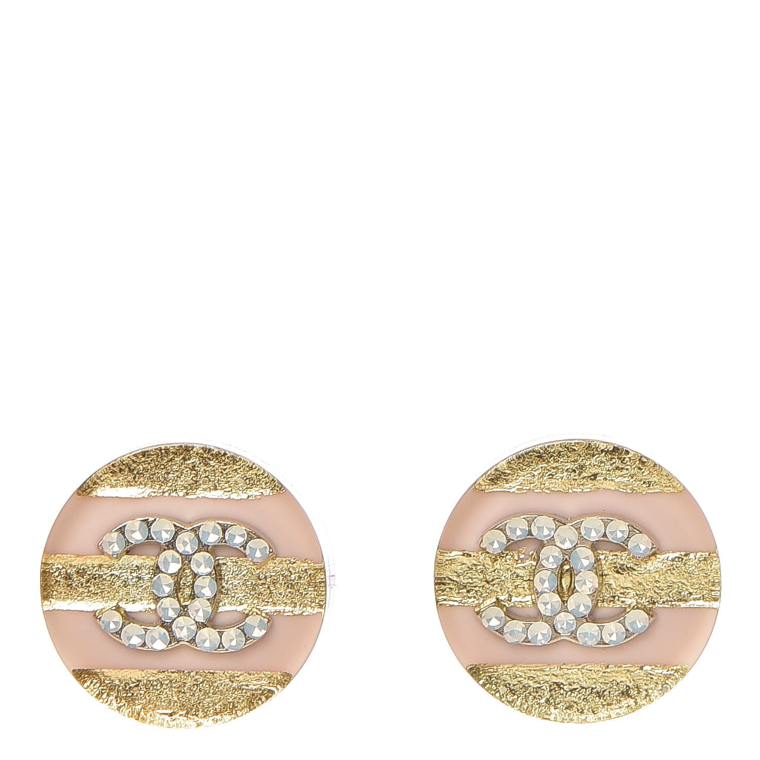 Chanel Resin Crystal Striped CC Earrings Pink Gold 1 of 5