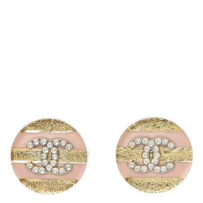 Chanel Resin Crystal Striped CC Earrings Pink Gold 1 of 5