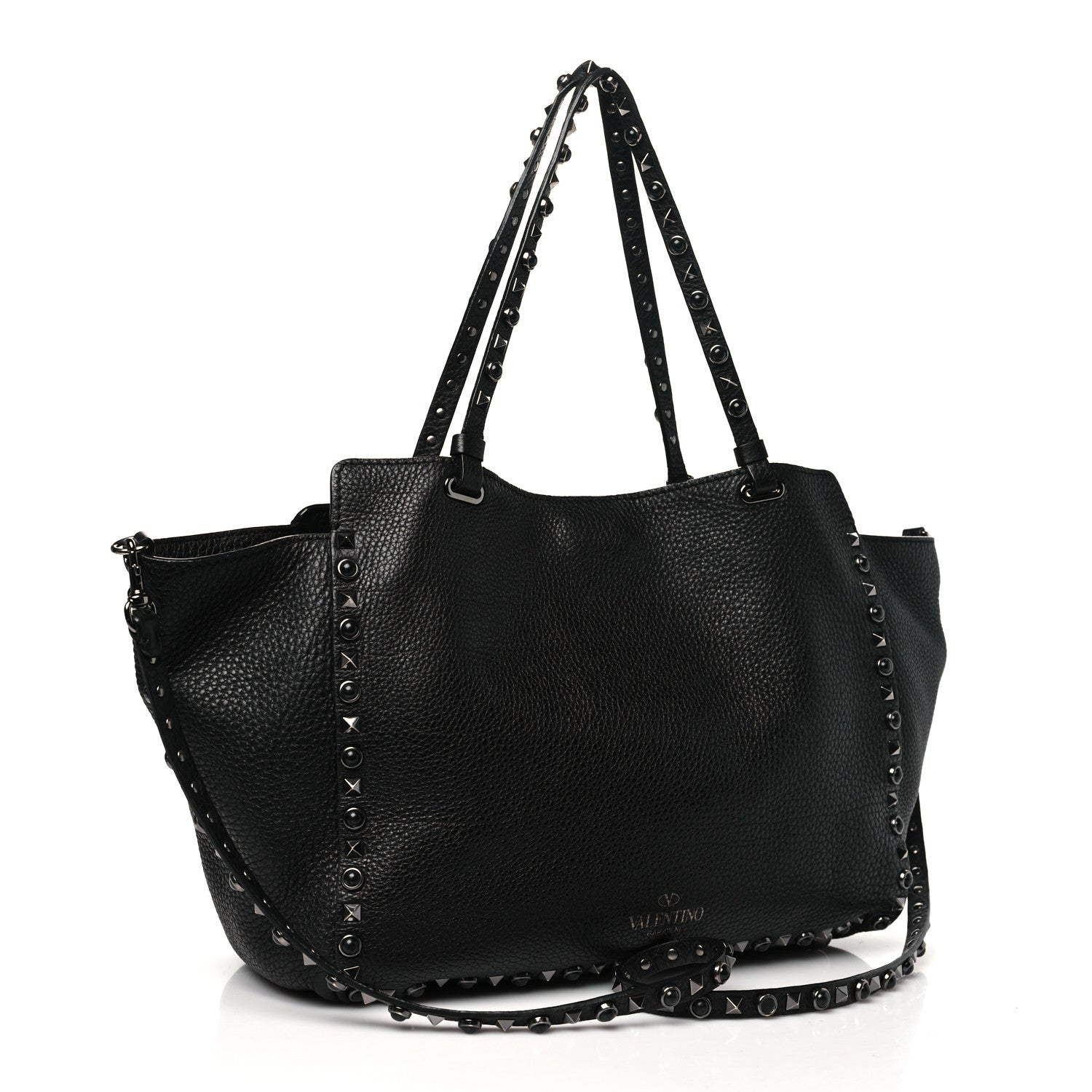 Valentino Garavani Grained Calfskin Onyx Medium Rockstud Rolling Tote Black 3 of 11