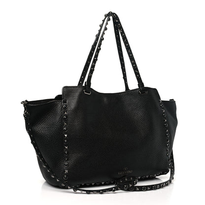 Valentino Garavani Grained Calfskin Onyx Medium Rockstud Rolling Tote Black 3 of 11