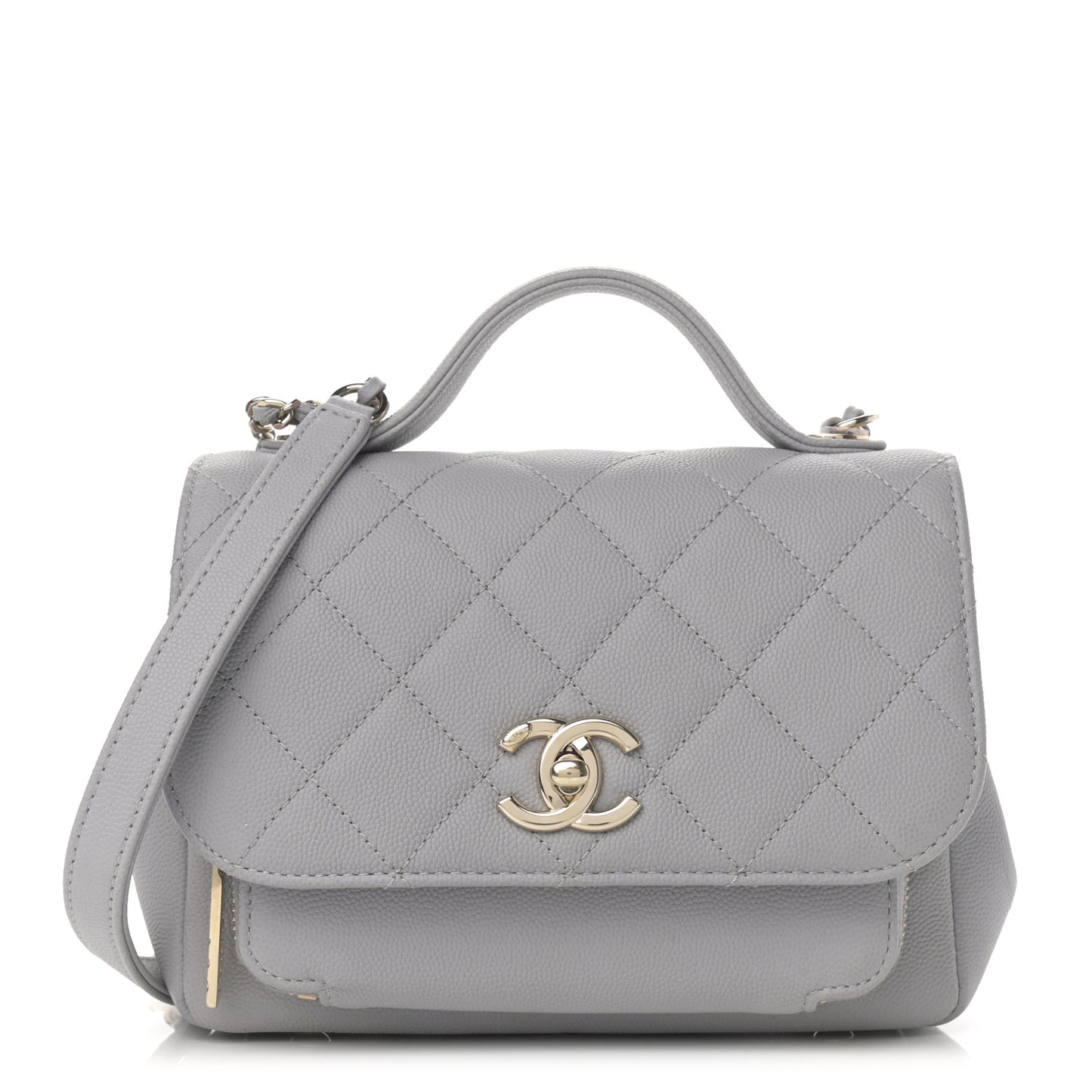 Caviar Quilted Small Business Affinity Flap Grey