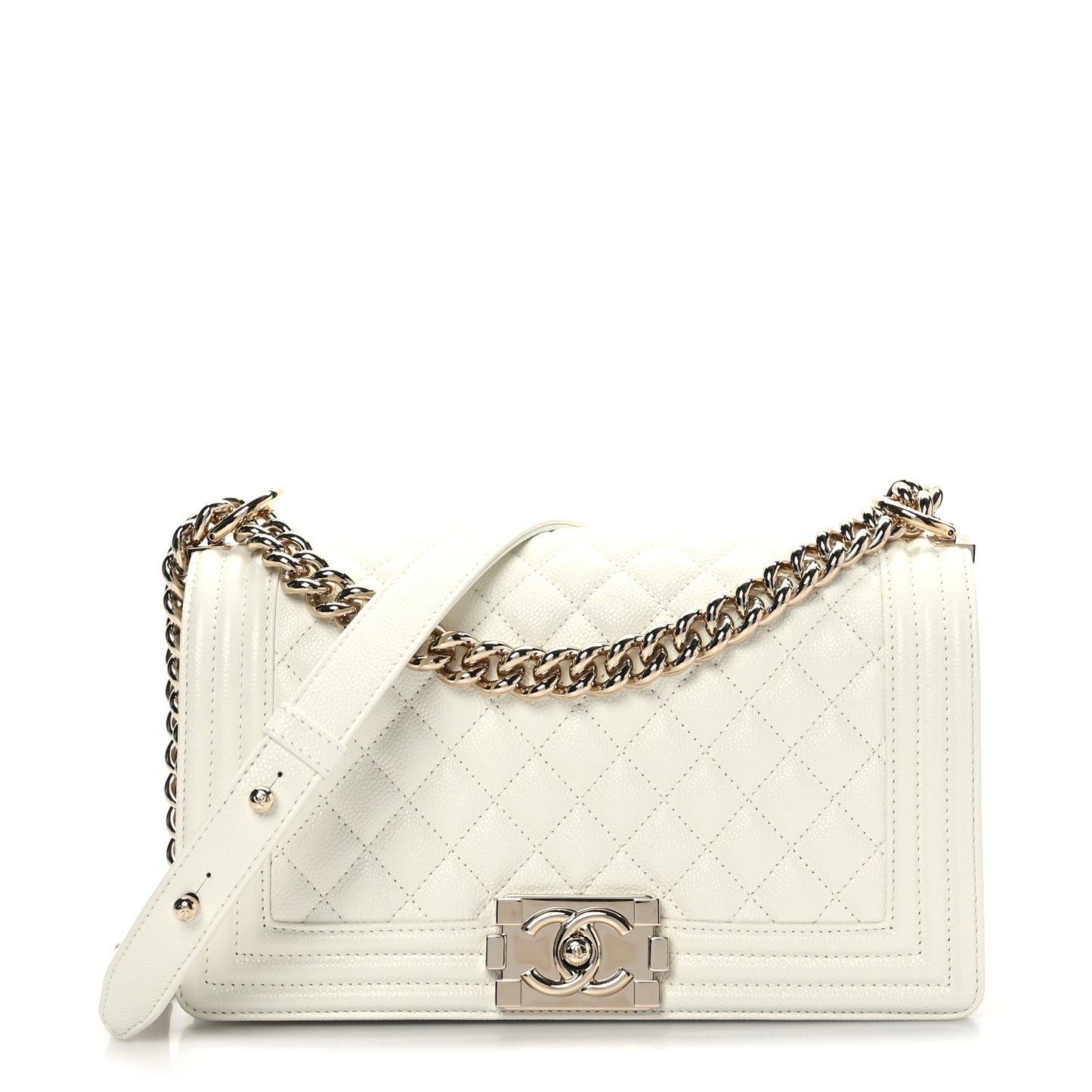 Caviar Quilted Medium Boy Flap White