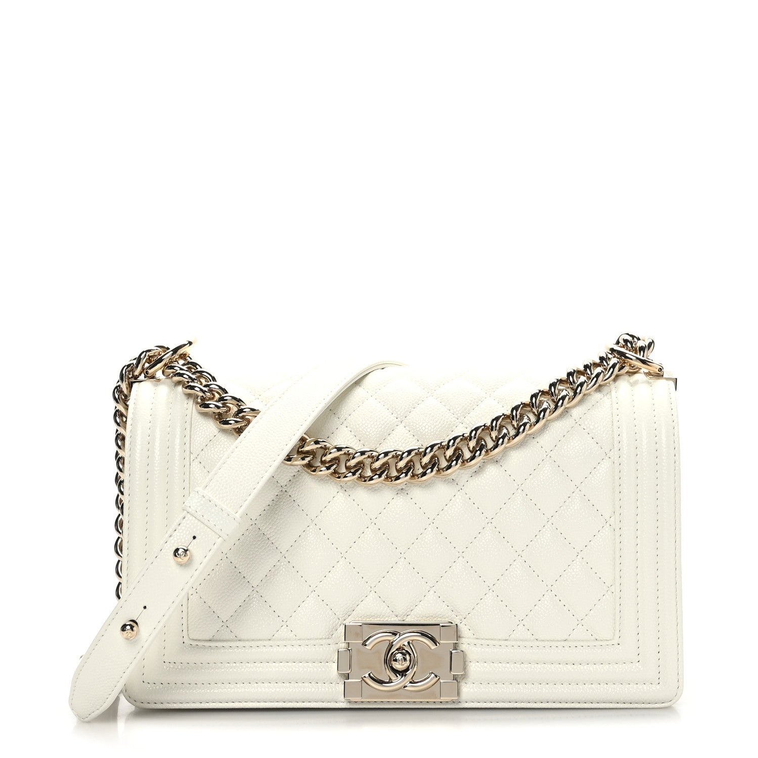 Chanel Caviar Quilted Medium Boy Flap White 1 of 9