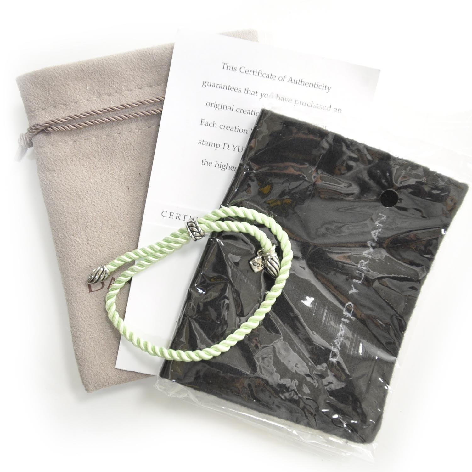 David Yurman Sterling Silver and Silk Cord Bracelet Green 3 of 5