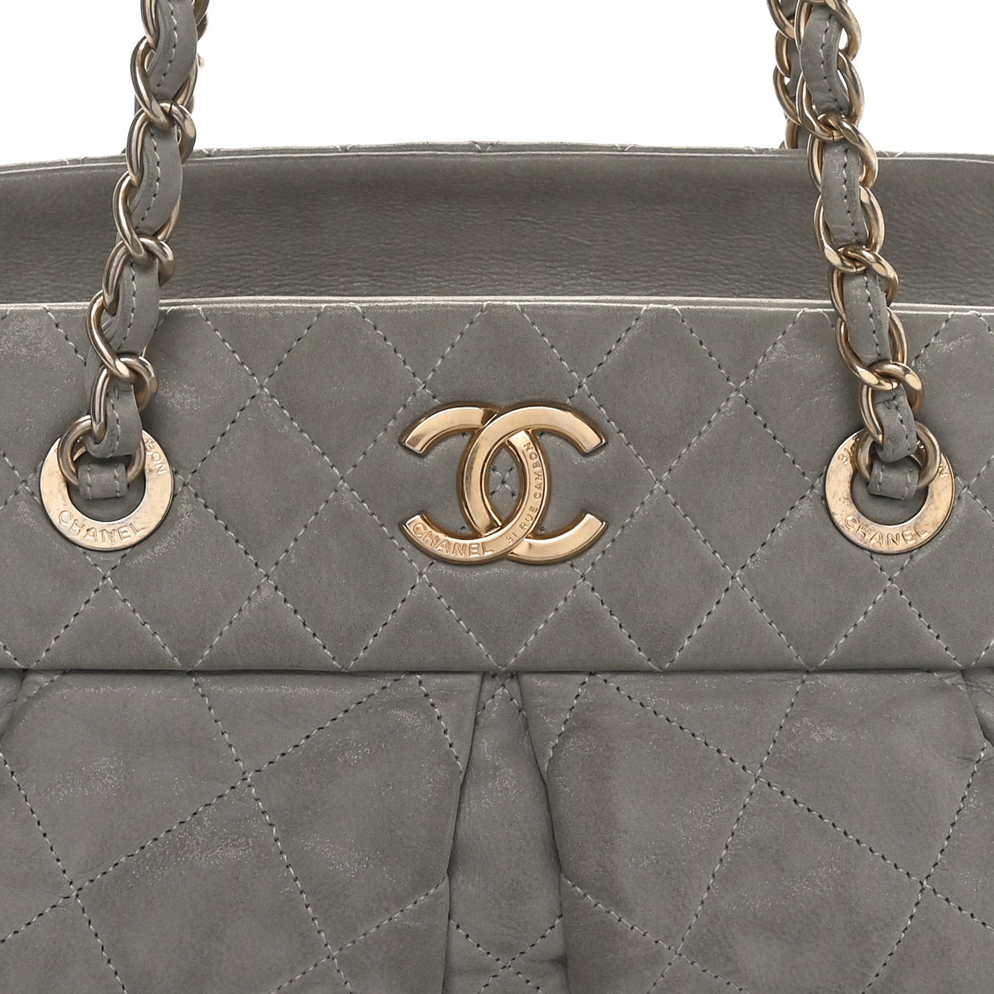 Iridescent Calfskin Chic Quilt Bowling Bag Grey