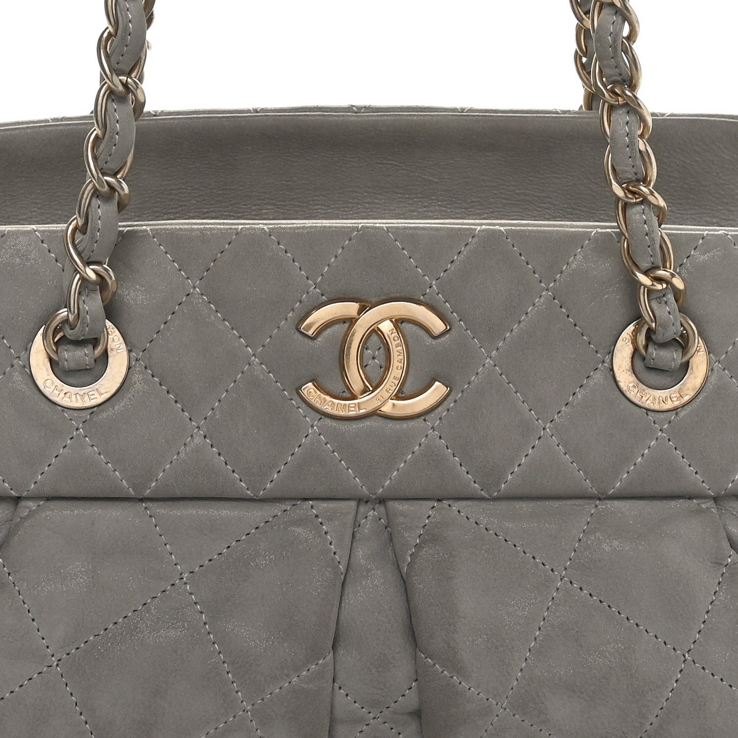 Chanel Iridescent Calfskin Chic Quilt Bowling Bag Grey 8 of 10