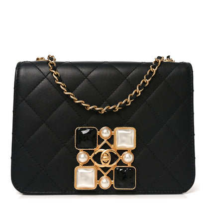 Chanel Calfskin Quilted Crystal Pearl Small Flap Bag Black 1 of 10