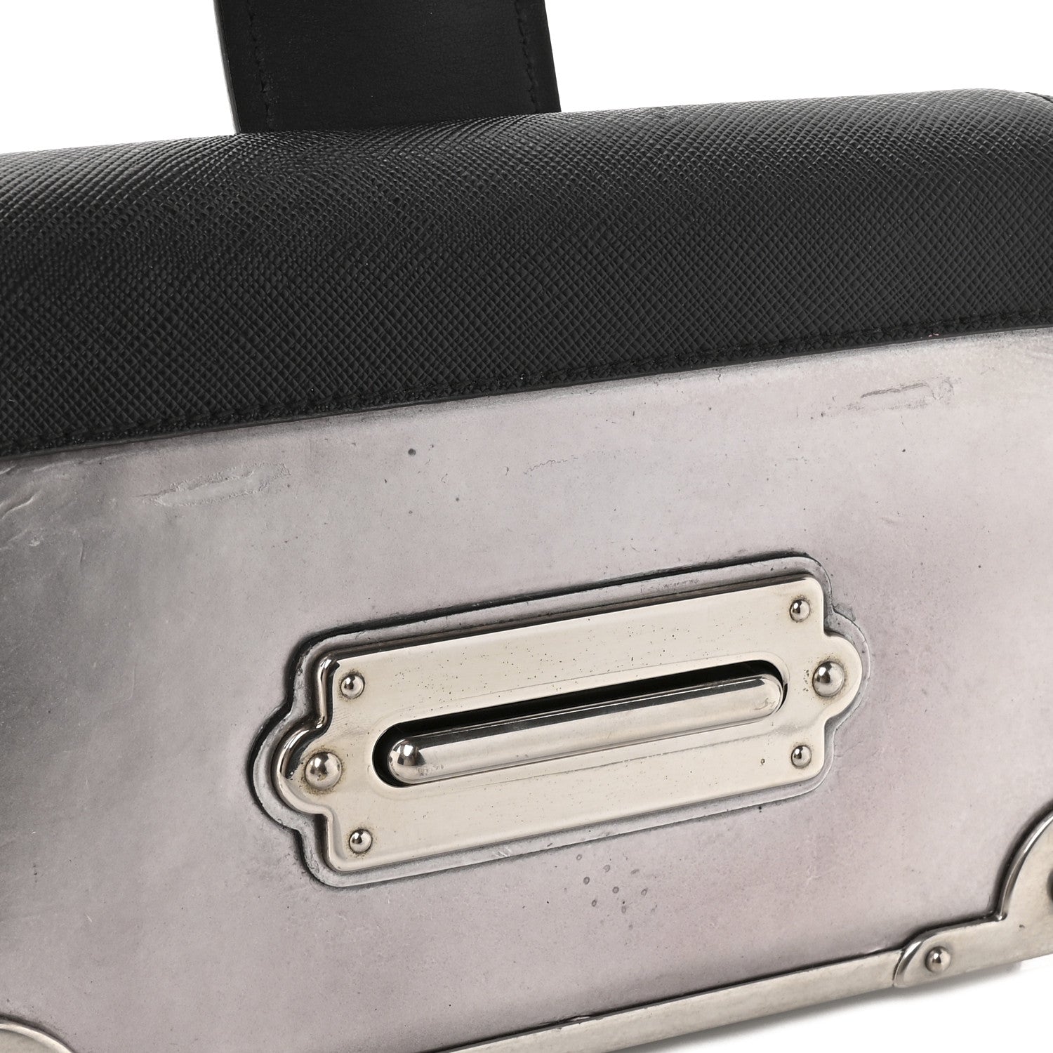 Prada Metallic Vitello Saffiano Cahier Bag Silver Black 14 of 15