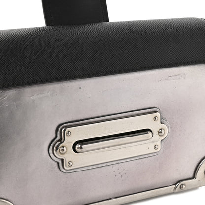 Prada Metallic Vitello Saffiano Cahier Bag Silver Black 14 of 15