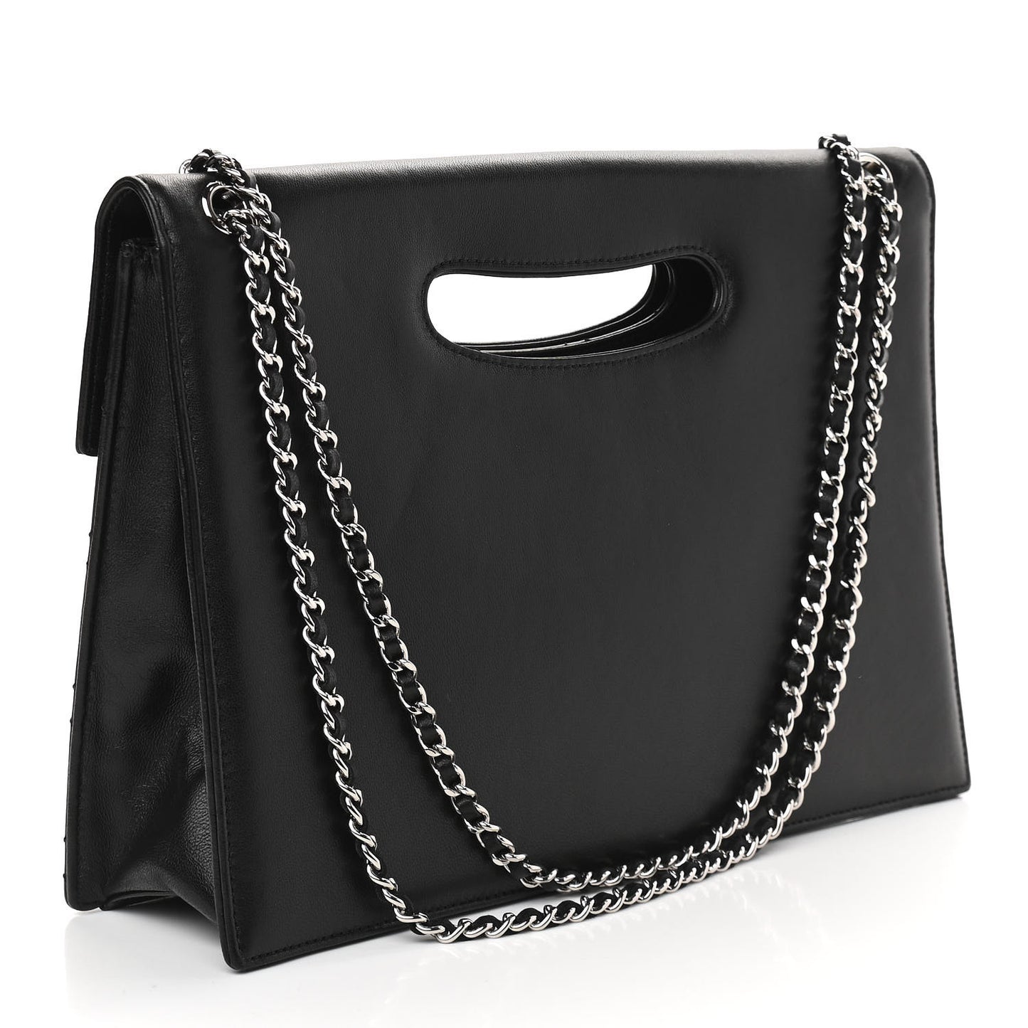Lambskin Top Handle Logo Flap Black
