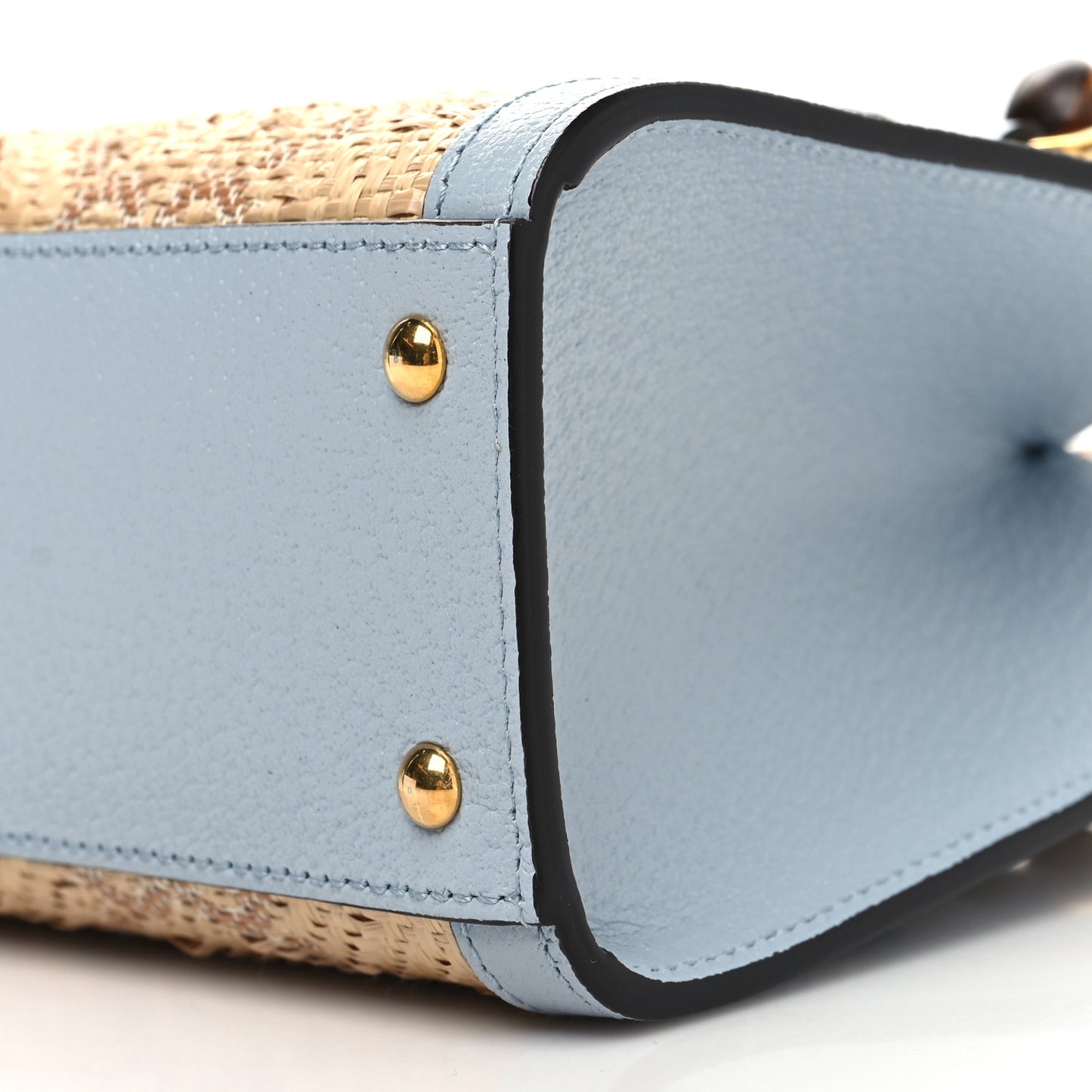 Raffia Textured Dollar Calfskin GG Monogram Mini Diana Tote Bag Light Blue Natural