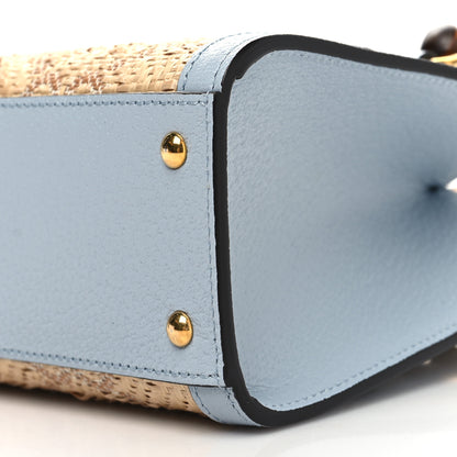 Gucci Raffia Textured Dollar Calfskin GG Monogram Mini Diana Tote Bag Light Blue Natural 11 of 11