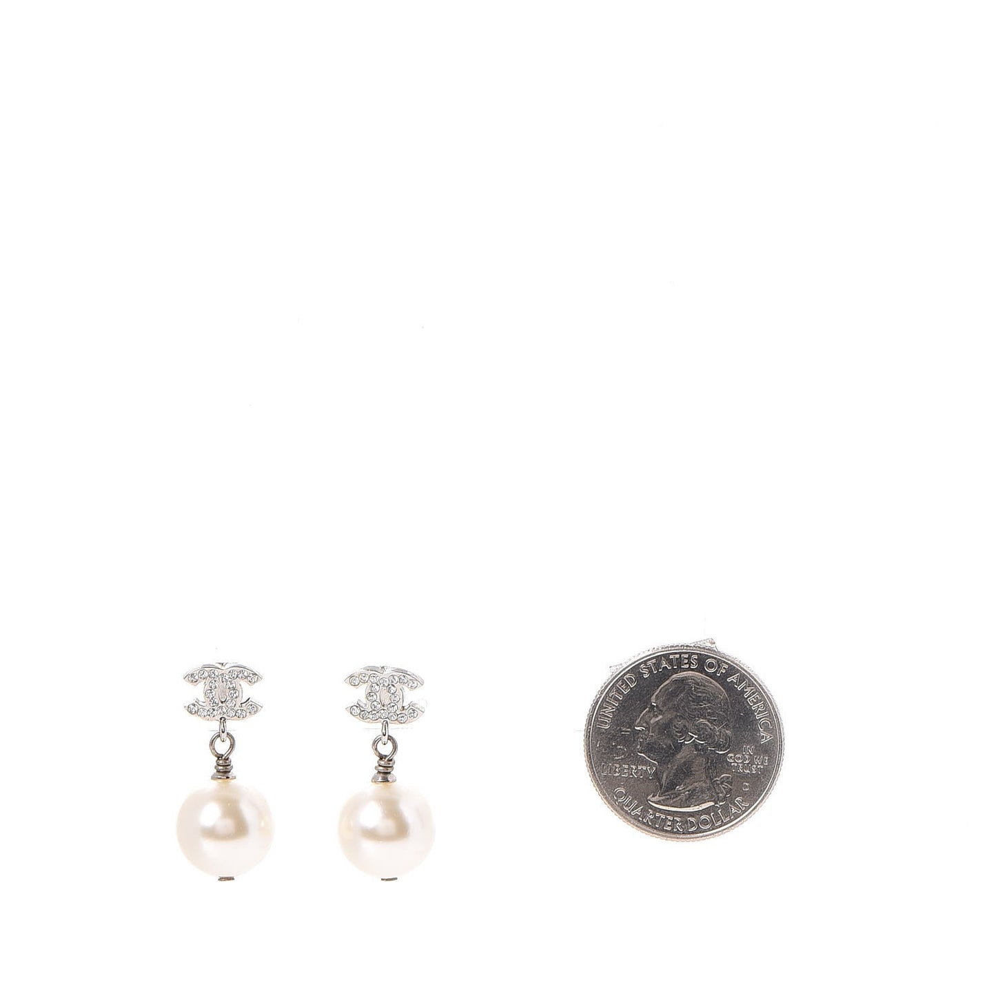 Crystal Pearl CC Drop Earrings Silver