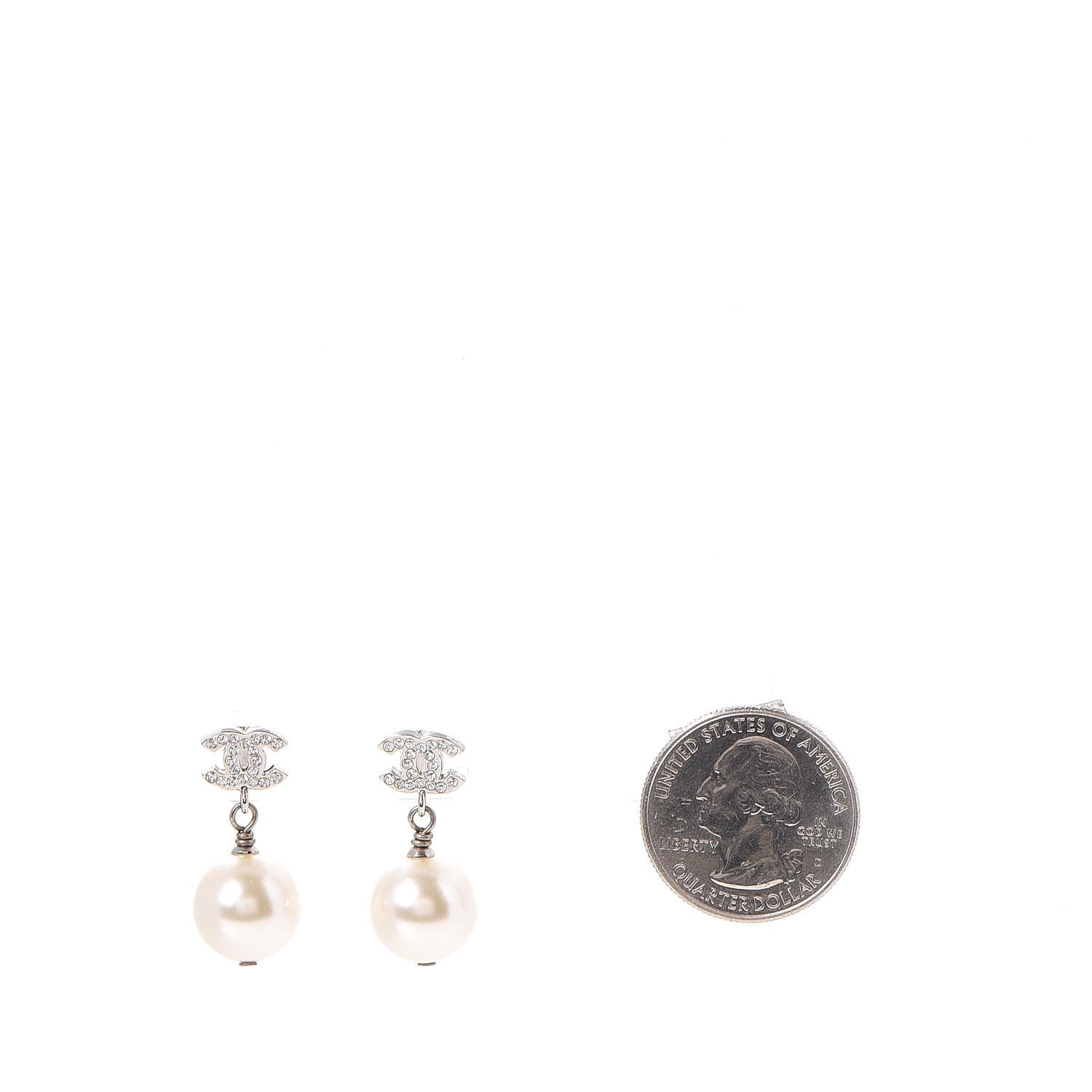 Chanel Crystal Pearl CC Drop Earrings Silver 2 of 6