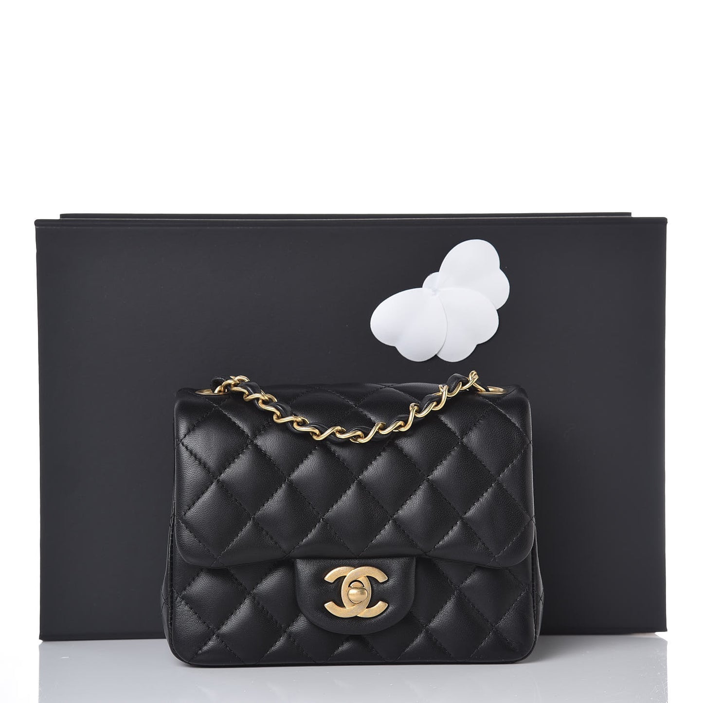 Lambskin Quilted Mini Square Flap Black