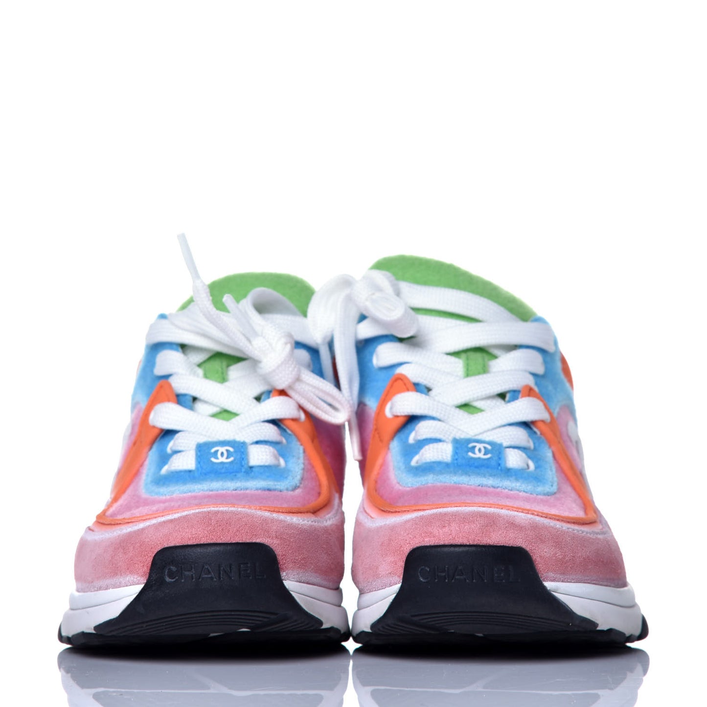 Fabric Calfskin Suede CC Womens Sneakers 37 White Multicolor