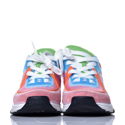 Chanel Fabric Calfskin Suede CC Womens Sneakers 37 White Multicolor 2 of 9