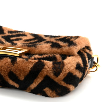 Fendi Shearling Vitello Dolce Macro FF 1974 Mini Baguette Tobacco Black 11 of 11