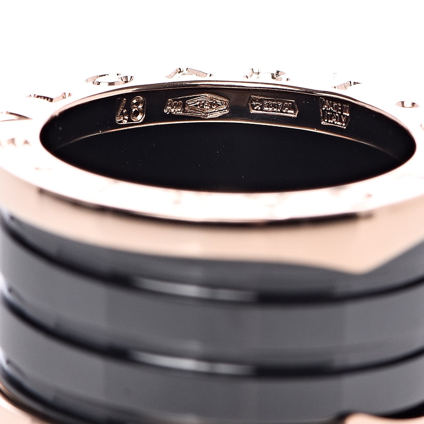 18K Rose Gold Black Ceramic B.Zero1 Four-Band Ring 48 4.5