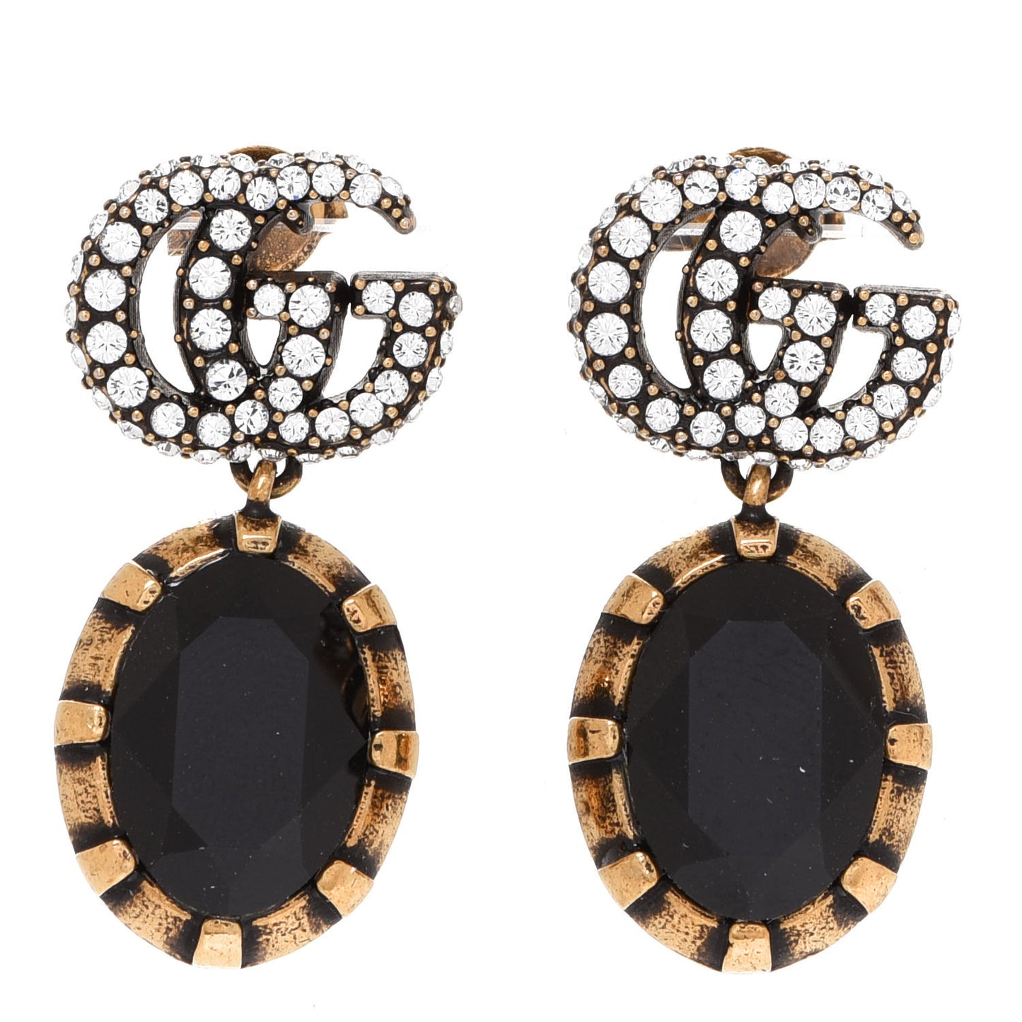 Crystal Double G Earrings Black Aged Gold