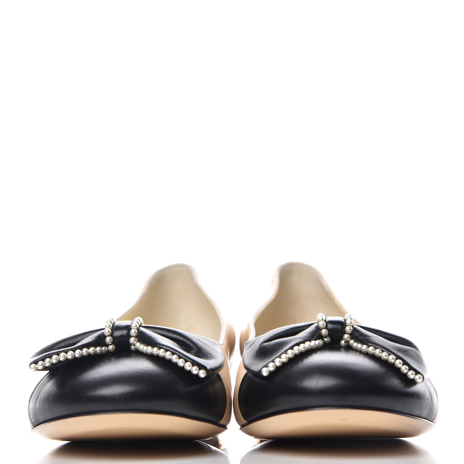 Chanel Lambskin Pearl Bow Ballerina Flats 39.5 Beige Black 2 of 8