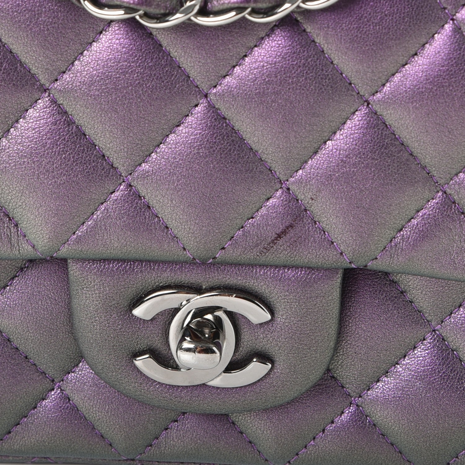 Chanel Metallic Lambskin Quilted Mini Rectangular Flap Purple 9 of 12