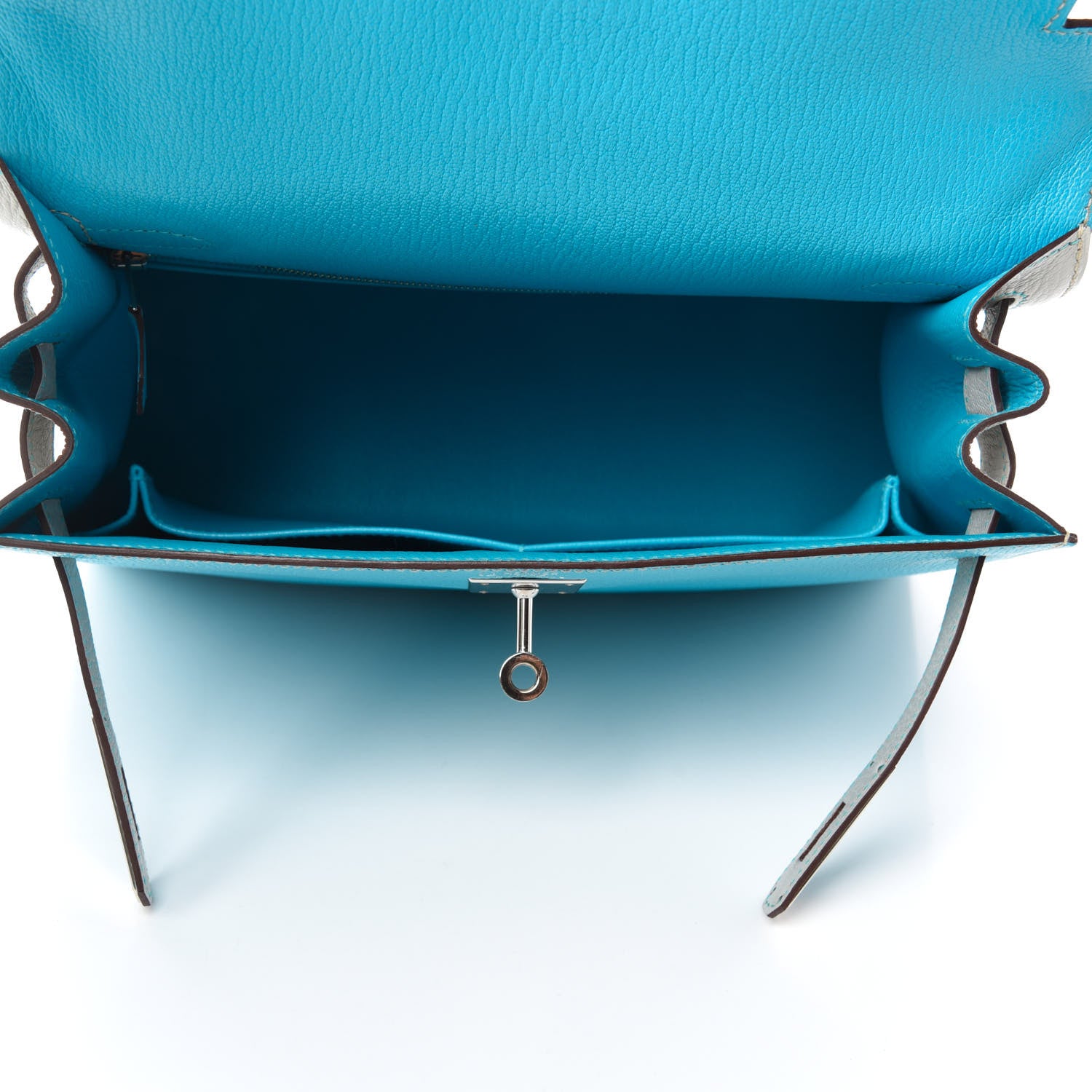 Hermes Chevre Mysore Horseshoe Kelly Sellier 28 Turquoise Gris Perle 4 of 11