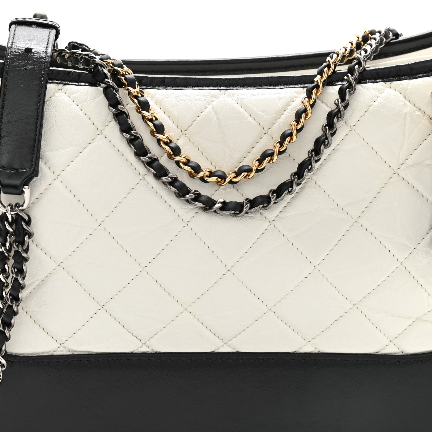 Chanel Aged Calfskin Quilted Medium Gabrielle Hobo Black White 14 of 21