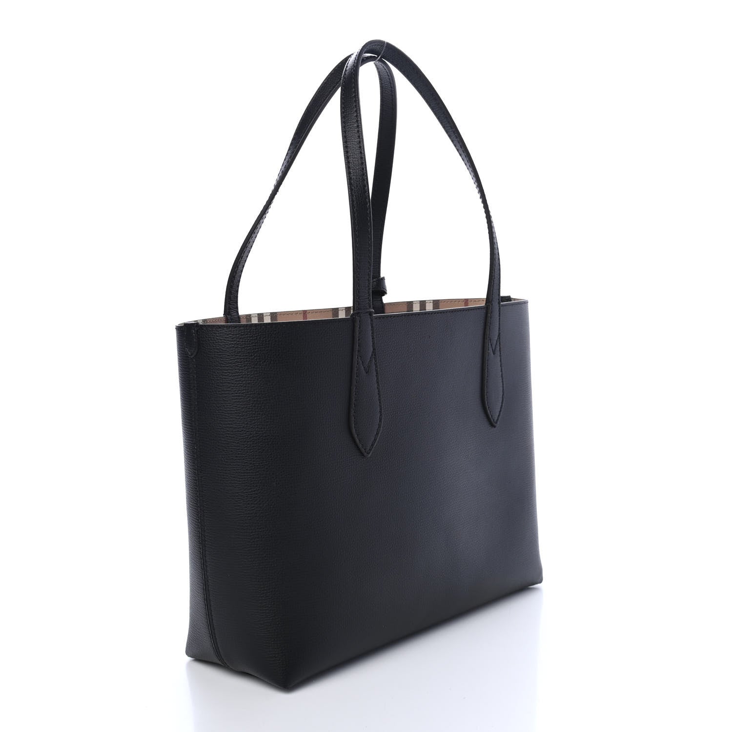 Burberry Grainy Calfskin Haymarket Check Small Reversible Tote Black 2 of 8