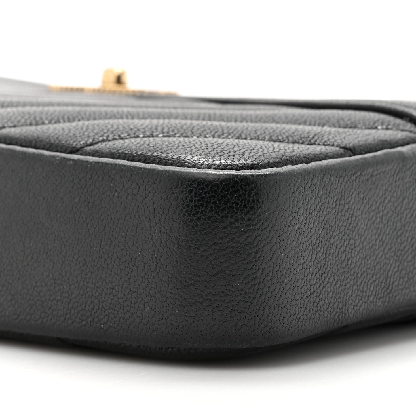 Metallic Sheepskin Chevron Quilted Small Vintage Mademoiselle Clutch With Chain Black