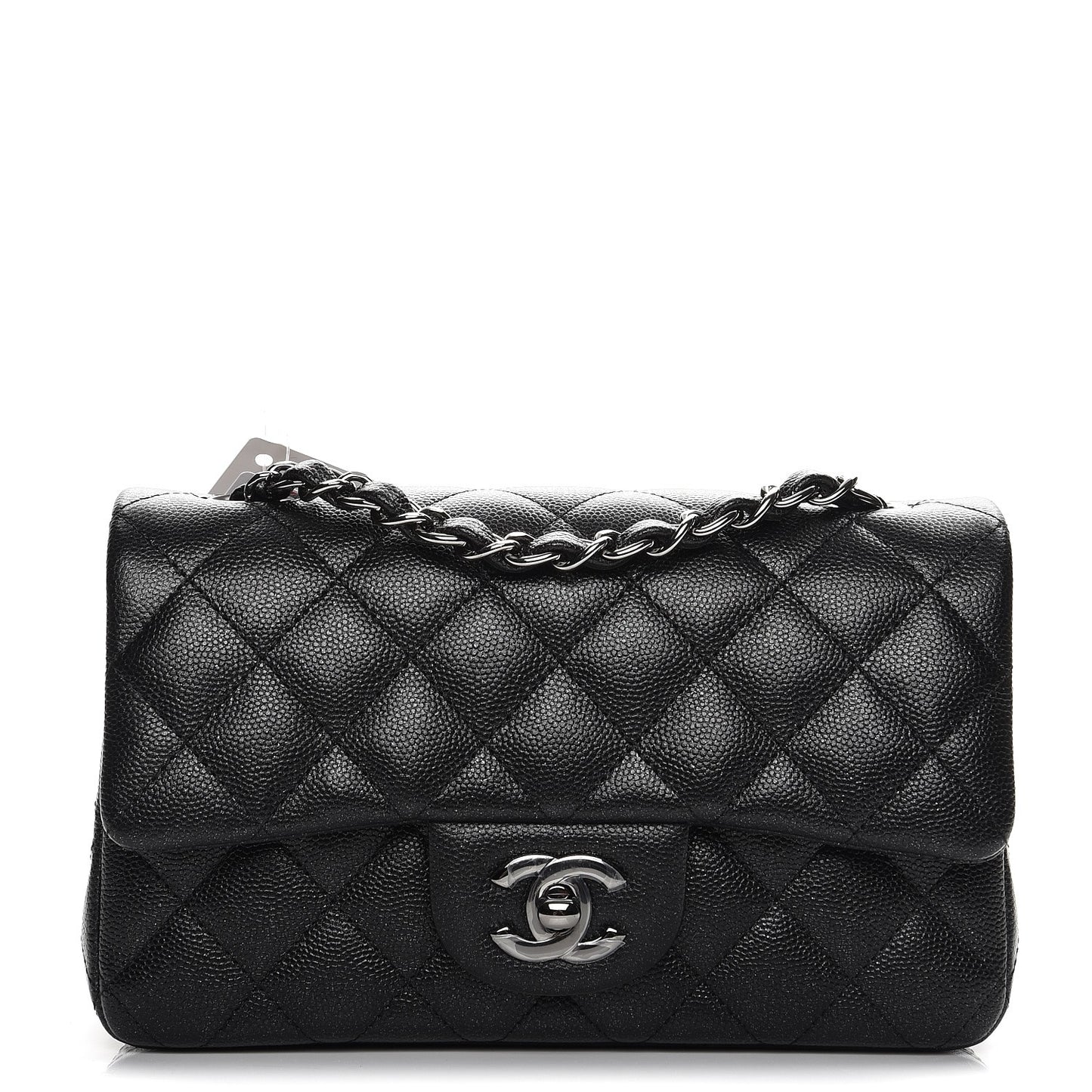 Iridescent Caviar Quilted Mini Rectangular Flap Black