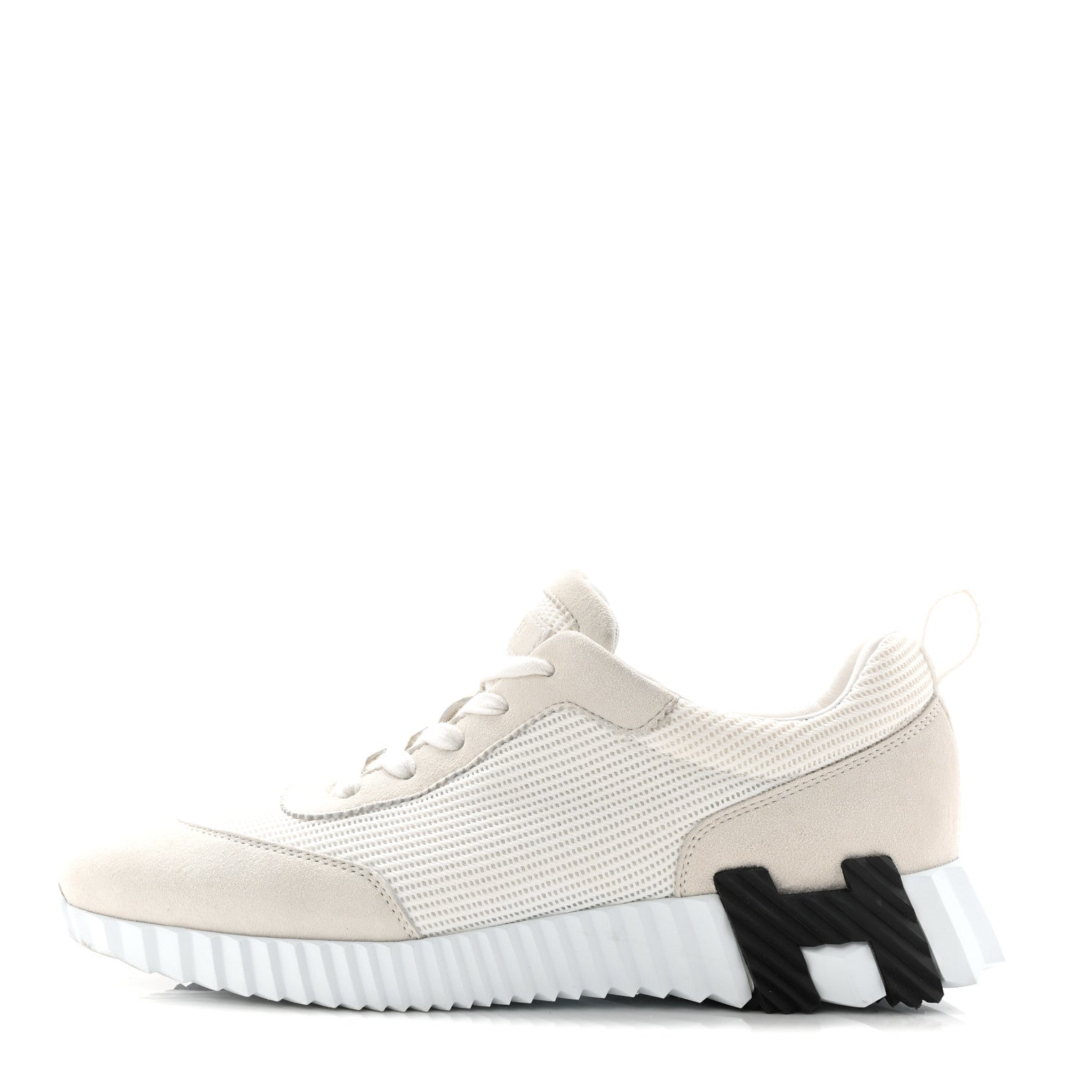 Hermes Calfskin Suede Goatskin Bouncing Sneakers 40 White Black 1 of 9