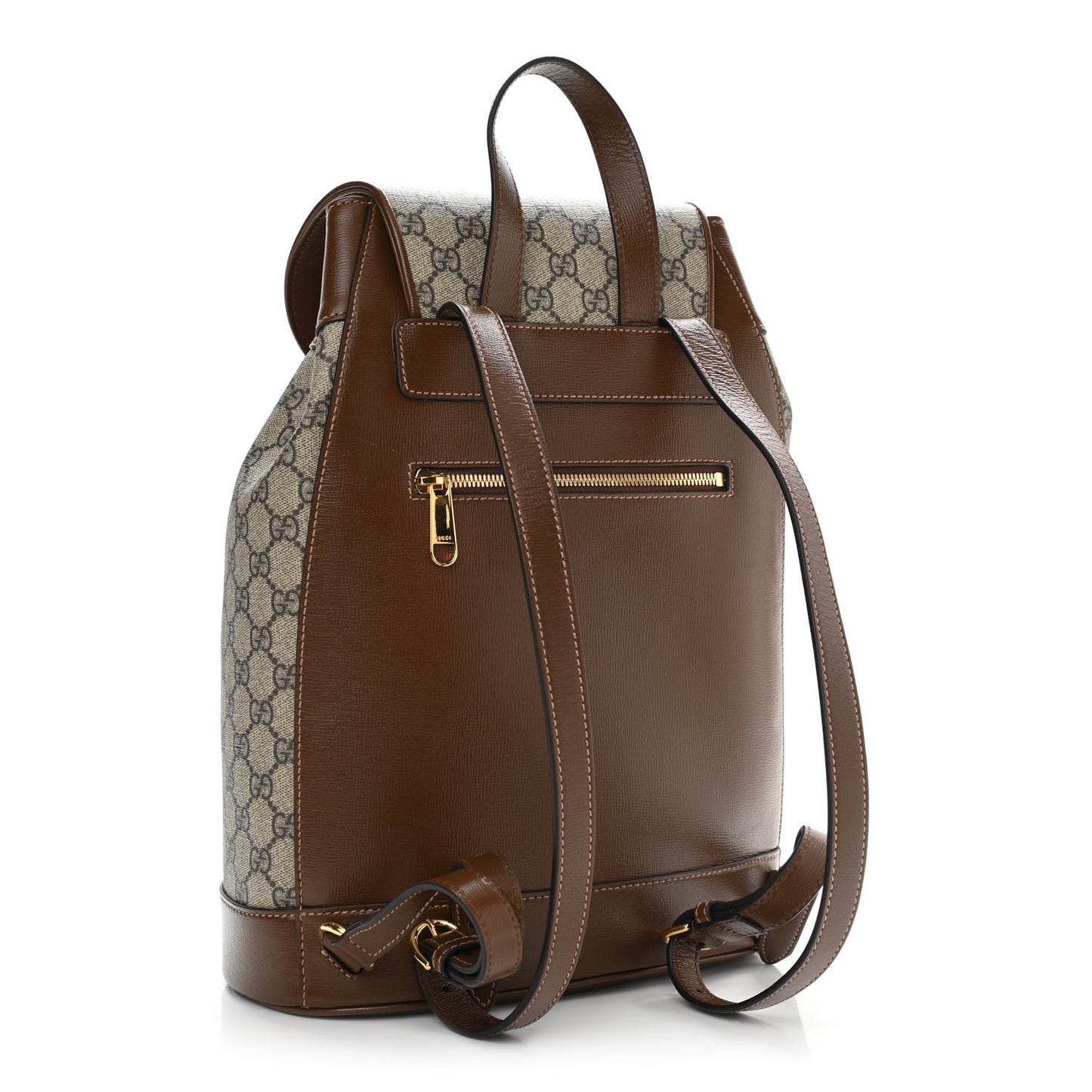 GG Supreme Monogram Calfskin Horsebit 1955 Single Buckle Backpack Beige Brown Sugar
