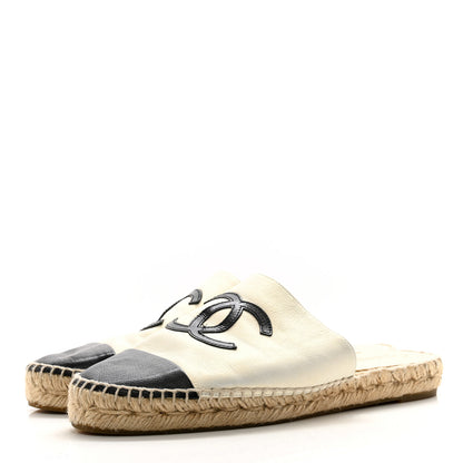 Chanel Iridescent Goatskin CC Espadrille Mules 40 Ivory Black 3 of 10
