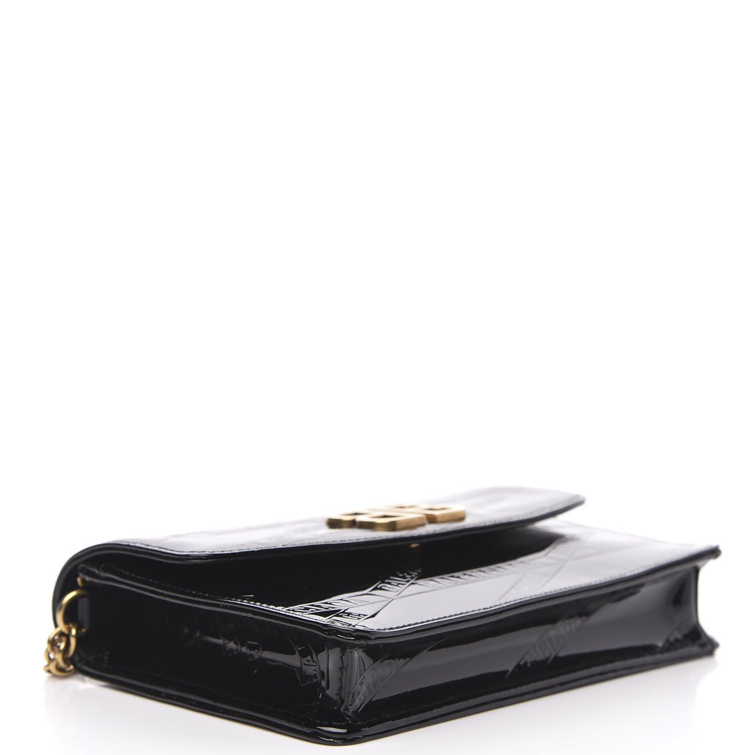 Balenciaga Patent Losange Monogram Embossed BB Wallet On Chain Black 4 of 10