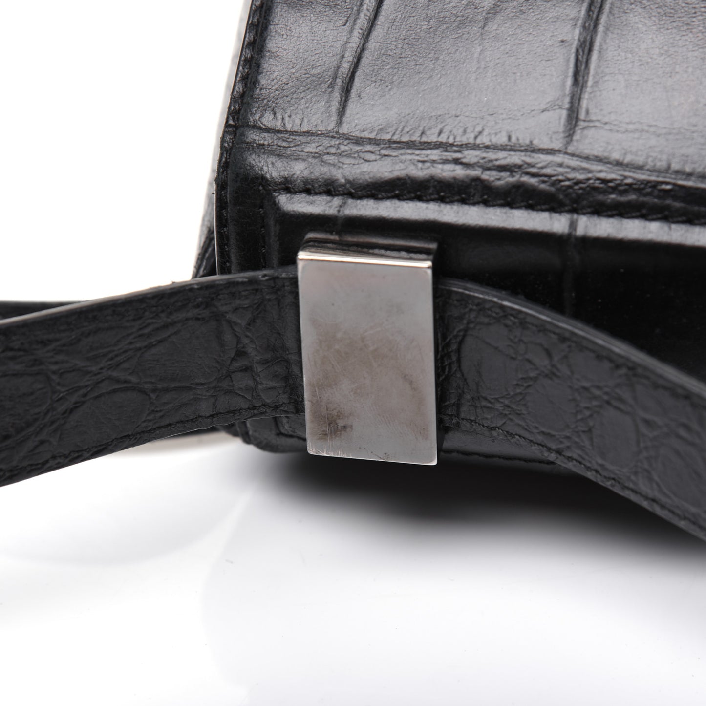 Calfskin Crocodile Embossed Medium Pandora Box Crossbody Bag Black