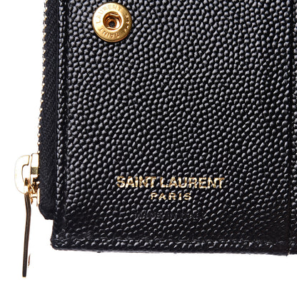 Saint Laurent Grain De Poudre Matelasse Chevron Monogram Zipped Card Case Black 5 of 7