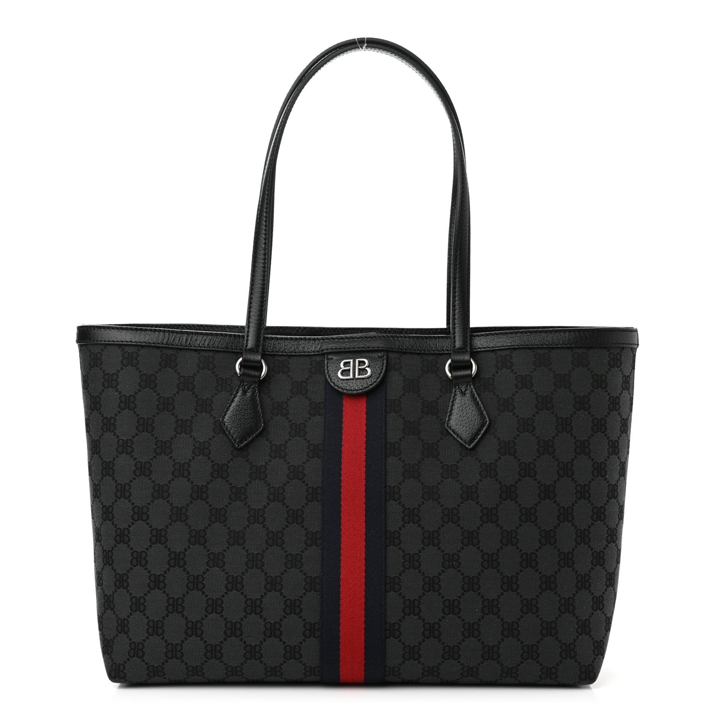 X BALENCIAGA BB Monogram Web Medium Ophidia Shopping Tote Black