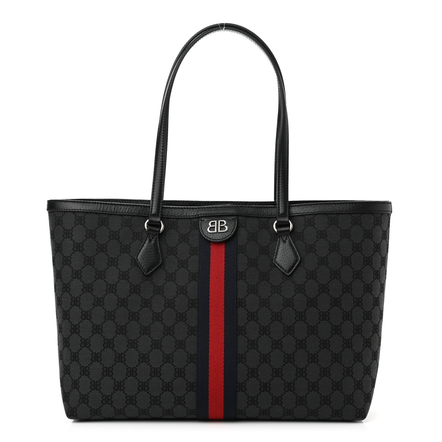 Gucci X BALENCIAGA BB Monogram Web Medium Ophidia Shopping Tote Black 1 of 10