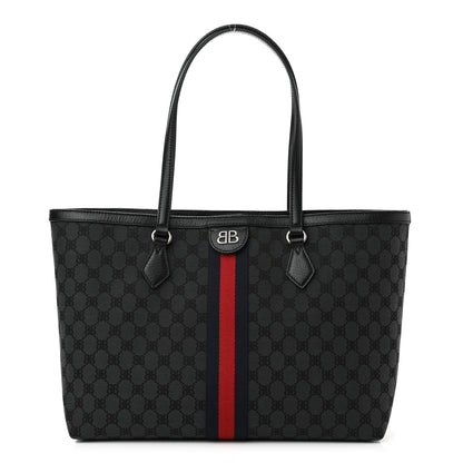 Gucci X BALENCIAGA BB Monogram Web Medium Ophidia Shopping Tote Black 1 of 10