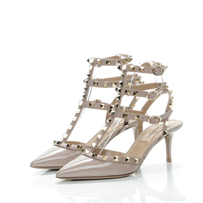 Valentino Garavani Patent Nappa Rockstud Ankle Strap 65mm Pumps 35.5 Poudre 3 of 9