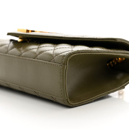 Saint Laurent Grain De Poudre Textured Mixed Matelasse Triquilt Small Monogram Satchel Dark Green 10 of 10