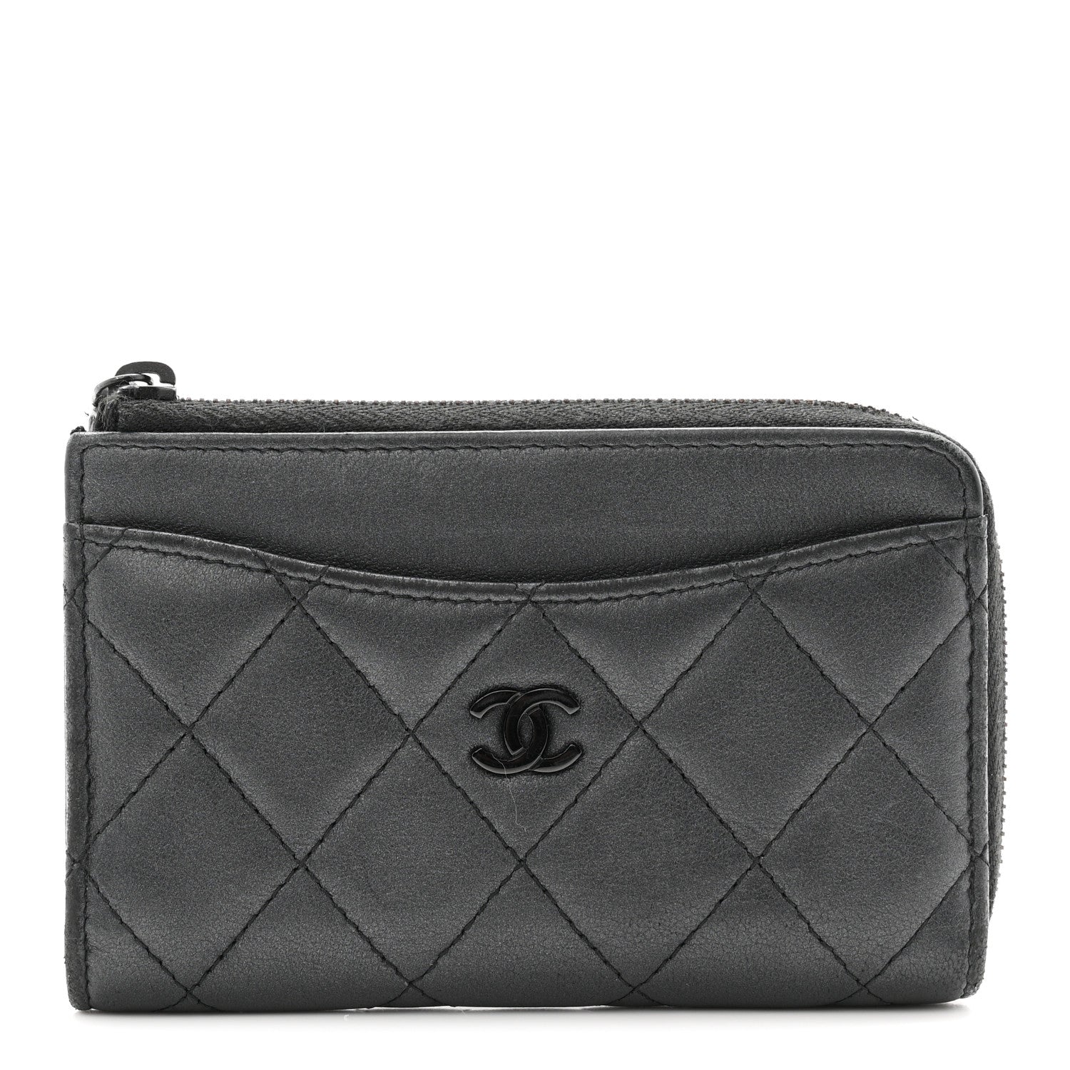 Chanel Pearly Lambskin Quilted Zip Card Holder So Black 1 of 8