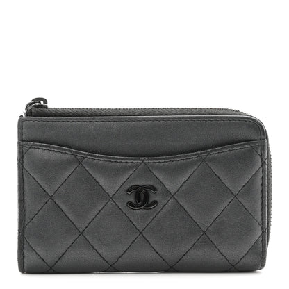 Chanel Pearly Lambskin Quilted Zip Card Holder So Black 1 of 8