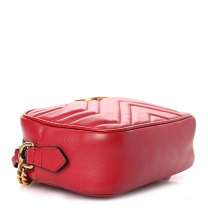 Gucci Calfskin Matelasse Mini GG Marmont Chain Shoulder Bag Hibiscus Red 4 of 12