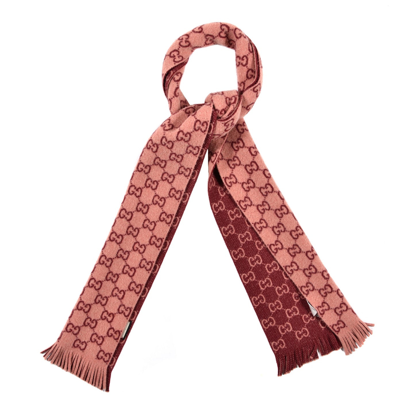 Wool Tricot GG Monogram Lady Longfog Scarf Roseate Bordeaux
